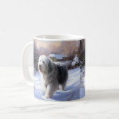 Oud Engels Sheepdog Laat het sneeuwen Kerstmis Koffiemok (Voorkant links)
