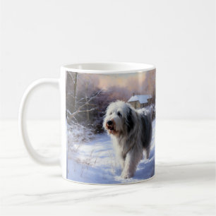 Oud Engels Sheepdog Laat het sneeuwen Kerstmis Koffiemok