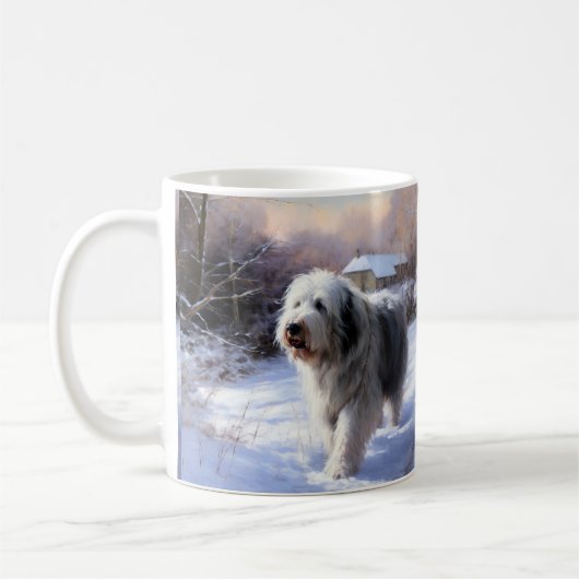 Oud Engels Sheepdog Laat het sneeuwen Kerstmis Koffiemok (Links)