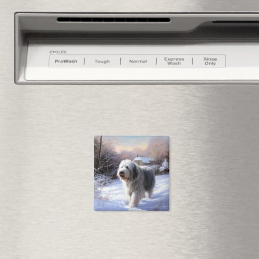 Oud Engels Sheepdog Laat het sneeuwen Kerstmis Magneet (Insitu (Vaatwasser))