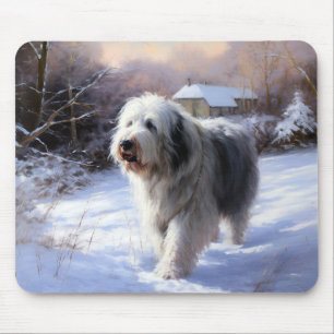Oud Engels Sheepdog Laat het sneeuwen Kerstmis Muismat
