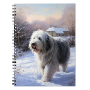 Oud Engels Sheepdog Laat het sneeuwen Kerstmis Notitieboek