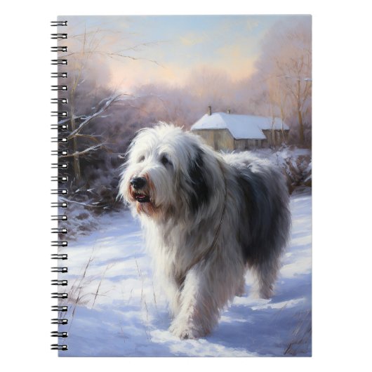 Oud Engels Sheepdog Laat het sneeuwen Kerstmis Notitieboek (Voorkant)
