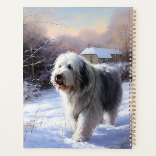 Oud Engels Sheepdog Laat het sneeuwen Kerstmis Planner (Achterkant)