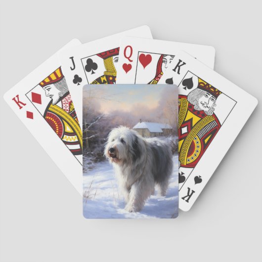 Oud Engels Sheepdog Laat het sneeuwen Kerstmis Pokerkaarten (Achterkant)