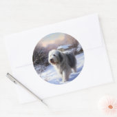 Oud Engels Sheepdog Laat het sneeuwen Kerstmis Ronde Sticker (Envelop)