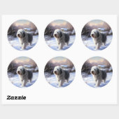 Oud Engels Sheepdog Laat het sneeuwen Kerstmis Ronde Sticker (Vel)