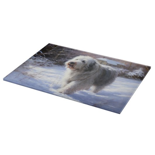 Oud Engels Sheepdog Laat het sneeuwen Kerstmis Snijplank (Hoek)