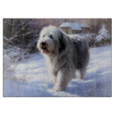 Oud Engels Sheepdog Laat het sneeuwen Kerstmis Snijplank (Voorkant)