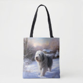 Oud Engels Sheepdog Laat het sneeuwen Kerstmis Tote Bag (Voorkant)
