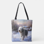 Oud Engels Sheepdog Laat het sneeuwen Kerstmis Tote Bag (Achterkant)