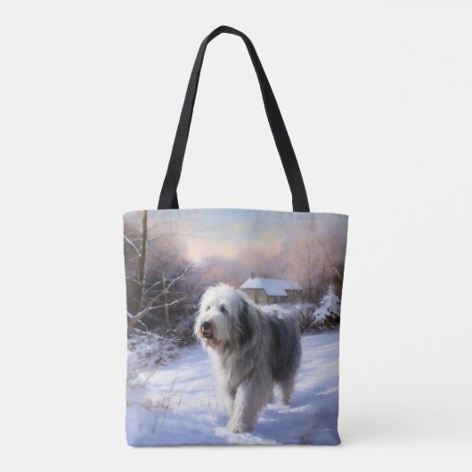 Oud Engels Sheepdog Laat het sneeuwen Kerstmis Tote Bag (Achterkant)