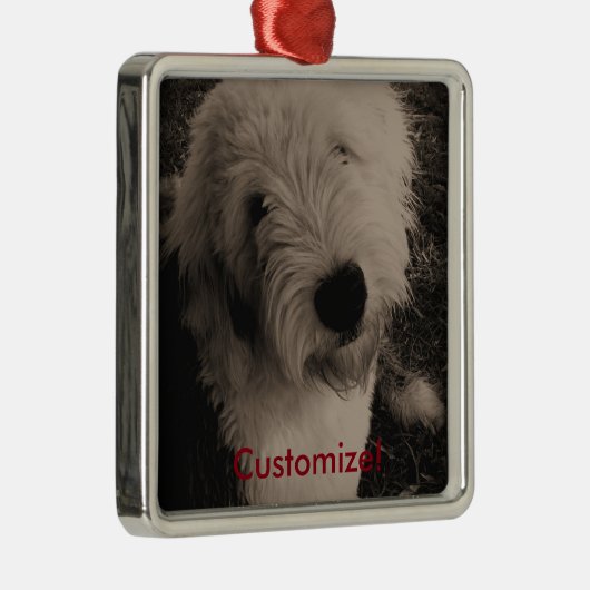 Oud Engels Sheepdog Metalen Ornament (Rechts)