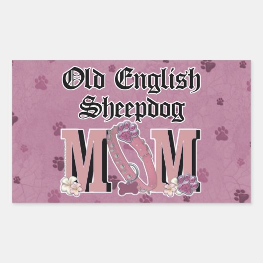 Oud Engels Sheepdog MOM Rechthoekige Sticker (Voorkant)