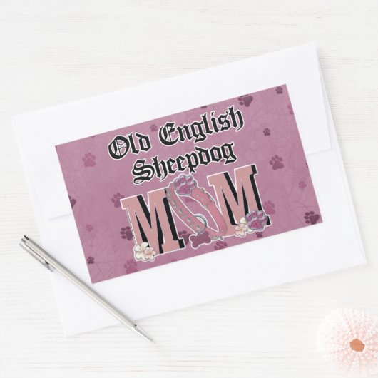 Oud Engels Sheepdog MOM Rechthoekige Sticker (Envelop)