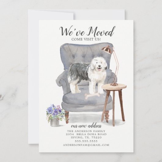 Oud Engels Sheepdog Moving Announement Aankondiging (Voorkant)