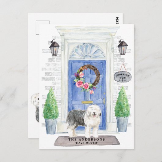 Oud Engels Sheepdog Moving Announement Briefkaart (Voorkant / Achterkant)