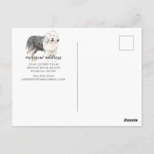 Oud Engels Sheepdog Moving Announement Briefkaart (Achterkant)