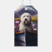 Oud Engels Sheepdog op Paddle: een Schilderachtig  Cadeaulabel (Achterkant)