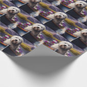 Oud Engels Sheepdog op Paddle: een Schilderachtig  Cadeaupapier (Hoek)