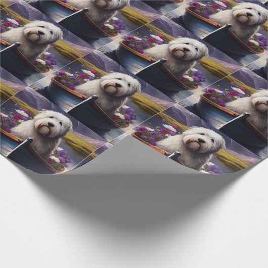 Oud Engels Sheepdog op Paddle: een Schilderachtig  Cadeaupapier (Hoek)