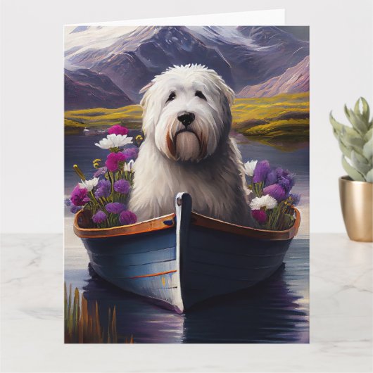 Oud Engels Sheepdog op Paddle: een Schilderachtig  Kaart (Kleine Plant)