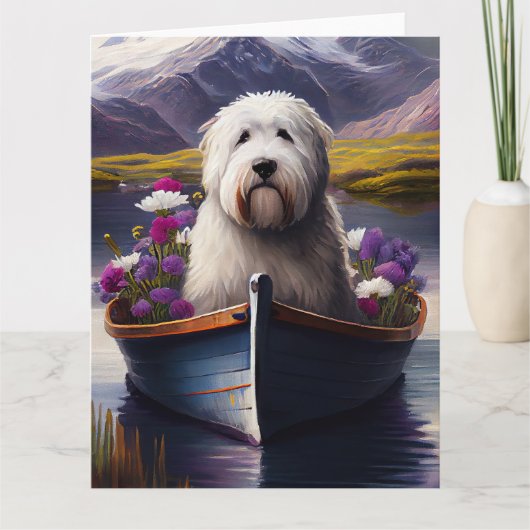 Oud Engels Sheepdog op Paddle: een Schilderachtig  Kaart (Voorkant)