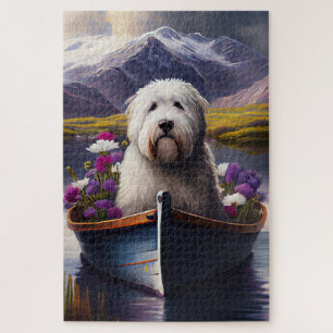 Oud Engels Sheepdog op Paddle: een Schilderachtig Legpuzzel