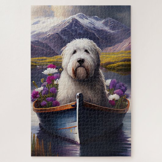 Oud Engels Sheepdog op Paddle: een Schilderachtig Legpuzzel (Verticaal)