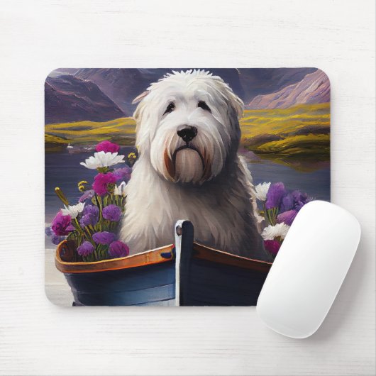 Oud Engels Sheepdog op Paddle: een Schilderachtig  Muismat (Met muis)