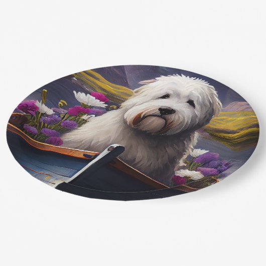 Oud Engels Sheepdog op Paddle: een Schilderachtig  Papieren Bordje (Gekanteld)