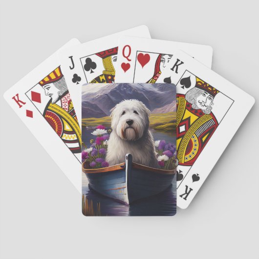 Oud Engels Sheepdog op Paddle: een Schilderachtig  Pokerkaarten (Achterkant)