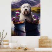 Oud Engels Sheepdog op Paddle: een Schilderachtig Poster (Keuken)