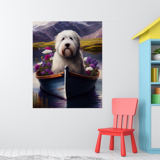 Oud Engels Sheepdog op Paddle: een Schilderachtig  Poster (Kinderkamer 1)