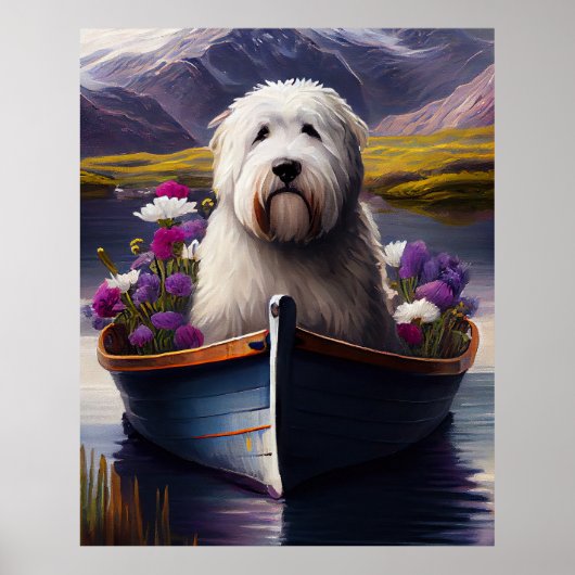Oud Engels Sheepdog op Paddle: een Schilderachtig Poster (Voorkant)