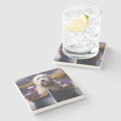 Oud Engels Sheepdog op Paddle: een Schilderachtig  Stenen Onderzetter (Zijkant)