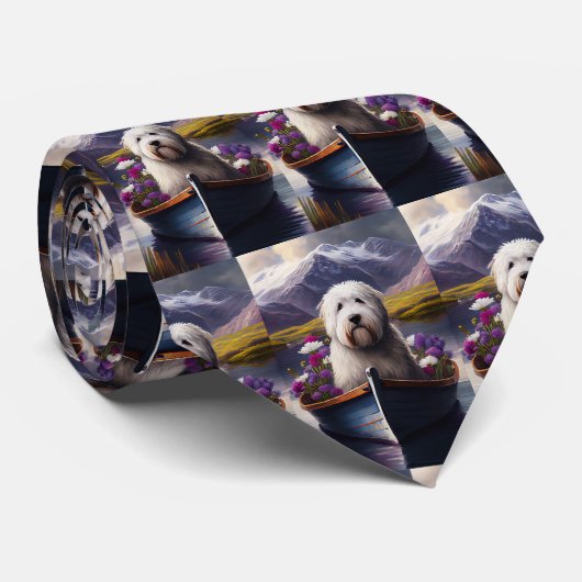 Oud Engels Sheepdog op Paddle: een Schilderachtig Stropdas (Opgerold)