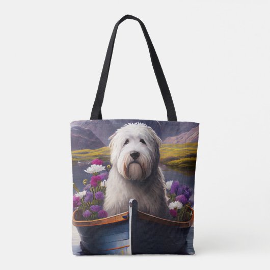 Oud Engels Sheepdog op Paddle: een Schilderachtig  Tote Bag (Achterkant)