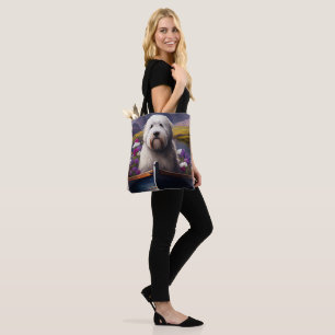 Oud Engels Sheepdog op Paddle: een Schilderachtig  Tote Bag