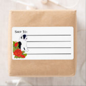 Oud Engels Sheepdog op rode rozen Etiket (Insitu)