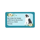 Oud Engels Sheepdog op Turquoise Floral Etiket (Voorkant)