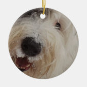 Oud Engels Sheepdog Ornament - Snow Face (Voorkant)