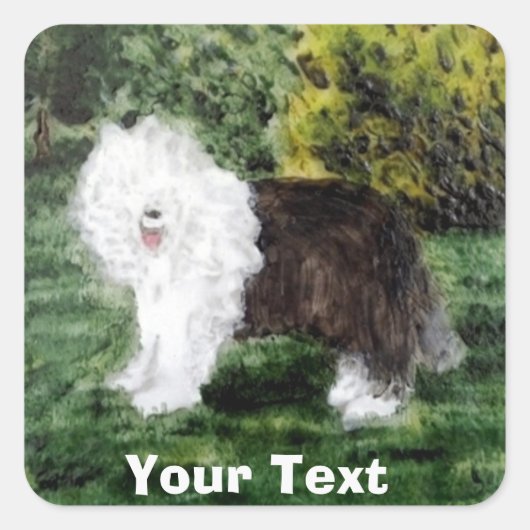 Oud Engels Sheepdog Painting Custom Vierkante Sticker (Voorkant)