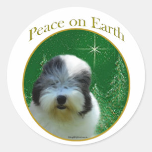 Oud Engels Sheepdog Peace Ronde Sticker