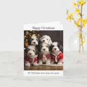 Oud Engels Sheepdog Puppies Kerstmis Kaart (Gele Bloem)