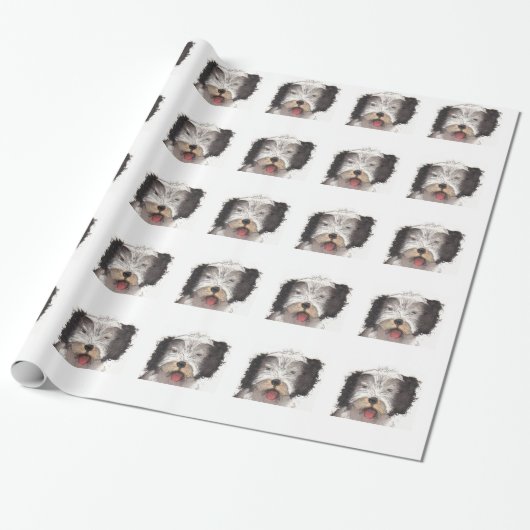 Oud Engels Sheepdog Puppy Cadeaupapier (Uitgerold)