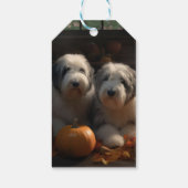 Oud Engels Sheepdog Puppy Herfst Delight Pompoen Cadeaulabel (Achterkant)
