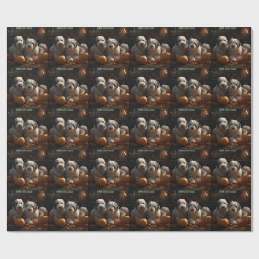 Oud Engels Sheepdog Puppy Herfst Delight Pompoen Cadeaupapier (Vlak)