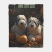 Oud Engels Sheepdog Puppy Herfst Delight Pompoen Fleece Deken (Voorkant)
