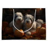 Oud Engels Sheepdog Puppy Herfst Delight Pompoen Groot Cadeauzakje (Voorkant)